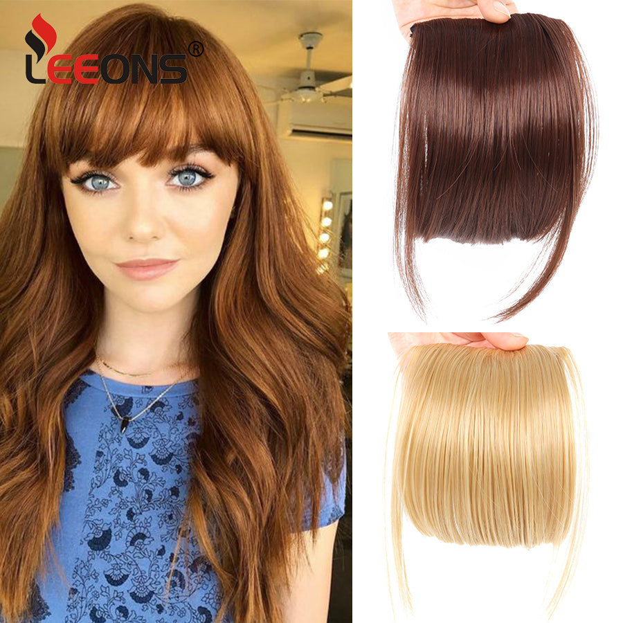 Leeons Natural Blunt Bangs Clip-In Dark Light Brown Black Synthetic False Hair Fringe Pure Colors 6" Flat Bang Hair Pieces