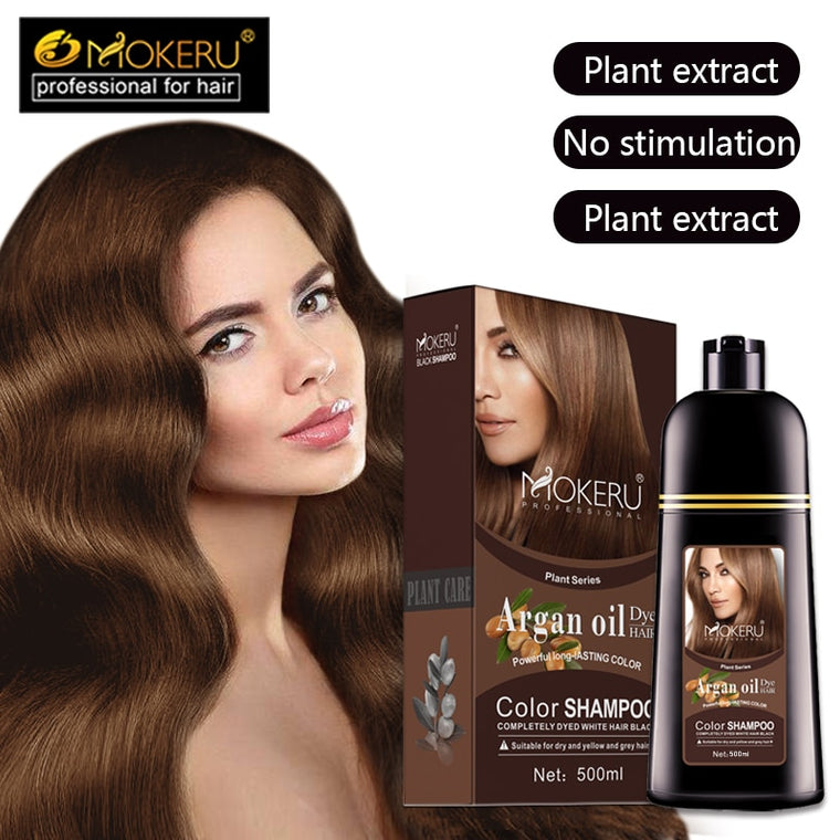 Mokeru 1pc Long Lasting Argan oil Extract Natural Organic Deep Brown Hair Color Shampoo Dry Hair Dye Shampoo for Women