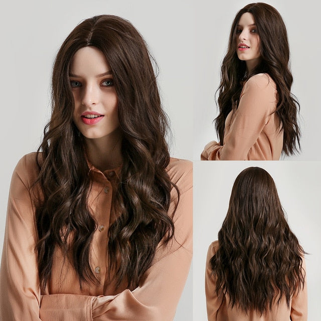 JONRENAU 24 Inches  Long Synthetic Natural Wave Brown Ombre Hair Wigs Heat Resistant Hair Wigs for Black Women