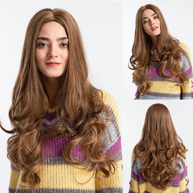 JONRENAU 24 Inches  Long Synthetic Natural Wave Brown Ombre Hair Wigs Heat Resistant Hair Wigs for Black Women