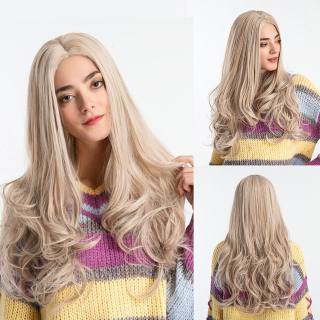 JONRENAU 24 Inches  Long Synthetic Natural Wave Brown Ombre Hair Wigs Heat Resistant Hair Wigs for Black Women