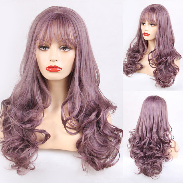 JONRENAU Synthetic Ombre Brown Mixed Blonde Wigs with Bangs Long Natural Wave Hair Party Wigs for White/Black Women