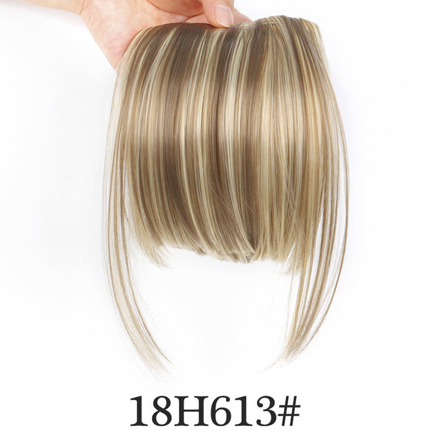 AliLeader Neat Front Fringe Clip On Bangs Hairpiece Black Brown Blonde Natural Soft Synthetic Bang Hair Extensions for Women