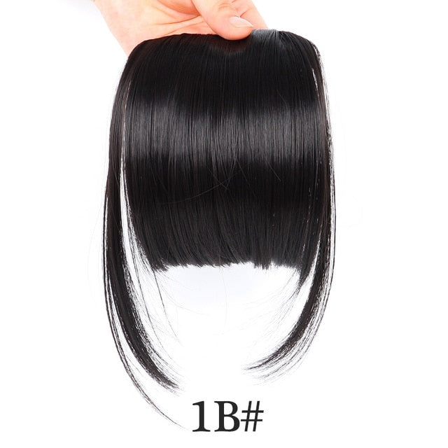 AliLeader Neat Front Fringe Clip On Bangs Hairpiece Black Brown Blonde Natural Soft Synthetic Bang Hair Extensions for Women