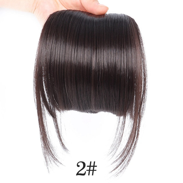 AliLeader Neat Front Fringe Clip On Bangs Hairpiece Black Brown Blonde Natural Soft Synthetic Bang Hair Extensions for Women