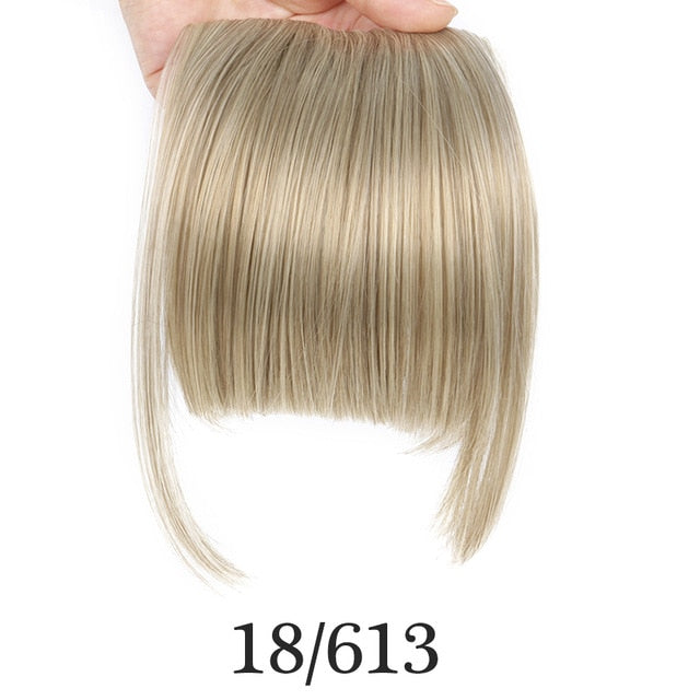 AliLeader Neat Front Fringe Clip On Bangs Hairpiece Black Brown Blonde Natural Soft Synthetic Bang Hair Extensions for Women