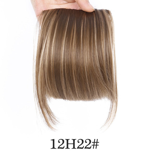 AliLeader Neat Front Fringe Clip On Bangs Hairpiece Black Brown Blonde Natural Soft Synthetic Bang Hair Extensions for Women