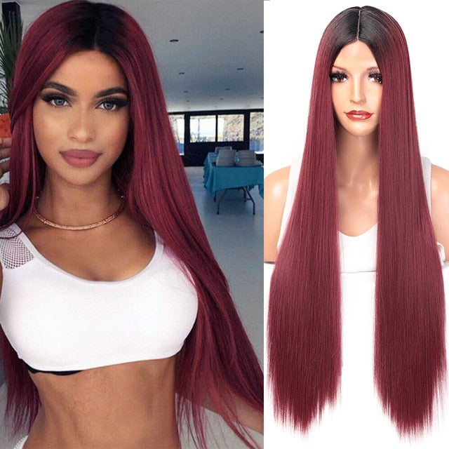 AISI HAIR Long Straight Black Wig Synthetic Wigs for Women Natural Middle Part Lace Wig Heat Resistant Fiber Natural Looking Wig