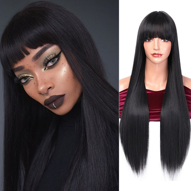 AISI HAIR Long Straight Black Wig Synthetic Wigs for Women Natural Middle Part Lace Wig Heat Resistant Fiber Natural Looking Wig