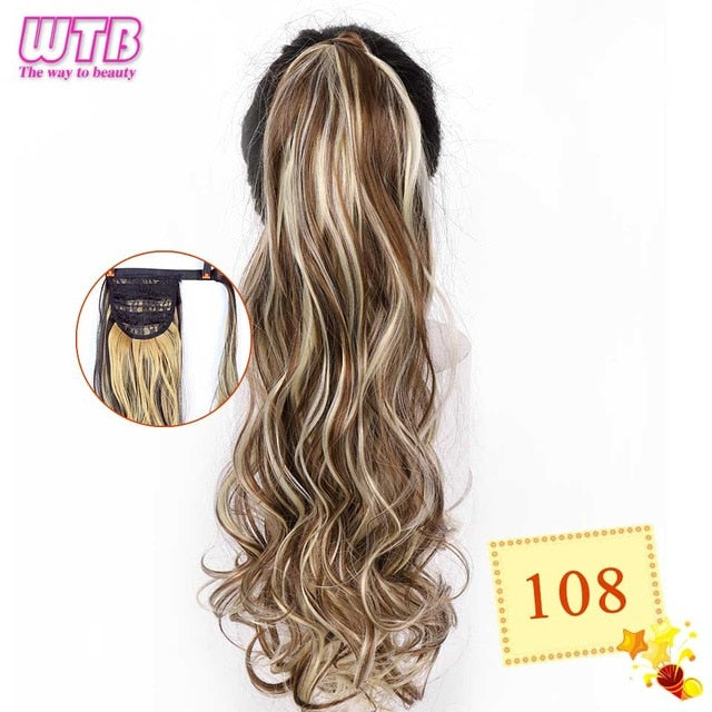 WTB 22" Long Wavy Wrap Around Clip In Ponytail Hair Extension Heat Resistant Synthetic Natural Wave Pony Tail Fake Hair