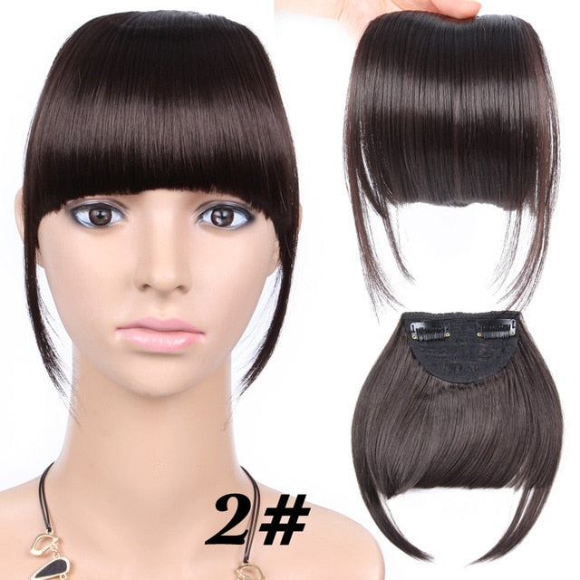 Leeons Natural Blunt Bangs Clip-In Dark Light Brown Black Synthetic False Hair Fringe Pure Colors 6" Flat Bang Hair Pieces