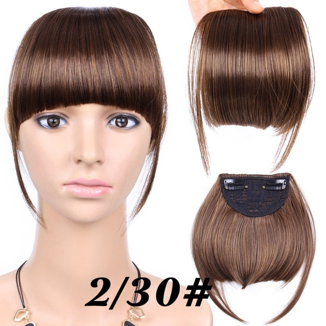 Leeons Natural Blunt Bangs Clip-In Dark Light Brown Black Synthetic False Hair Fringe Pure Colors 6" Flat Bang Hair Pieces
