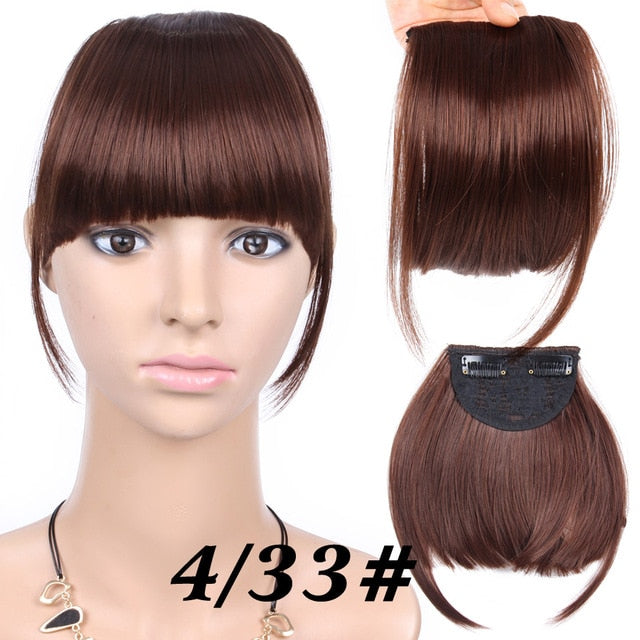 Leeons Natural Blunt Bangs Clip-In Dark Light Brown Black Synthetic False Hair Fringe Pure Colors 6" Flat Bang Hair Pieces