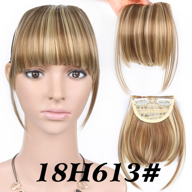 Leeons Natural Blunt Bangs Clip-In Dark Light Brown Black Synthetic False Hair Fringe Pure Colors 6" Flat Bang Hair Pieces