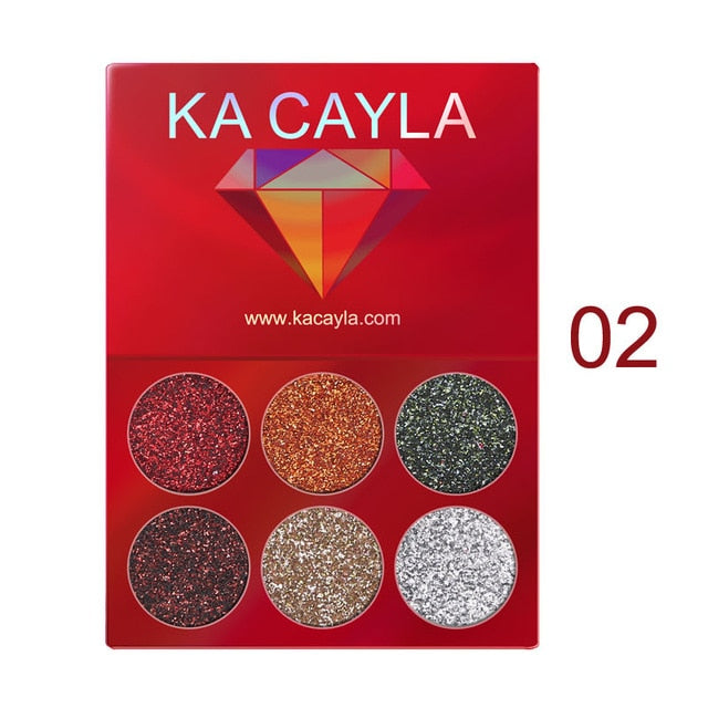 KA CAYLA Professional 6 Colors Glitter Eye Shadow Diamond Sequined Eyeshadow Palette Matt Waterproof Makeup Cosmetic Set TSLM2
