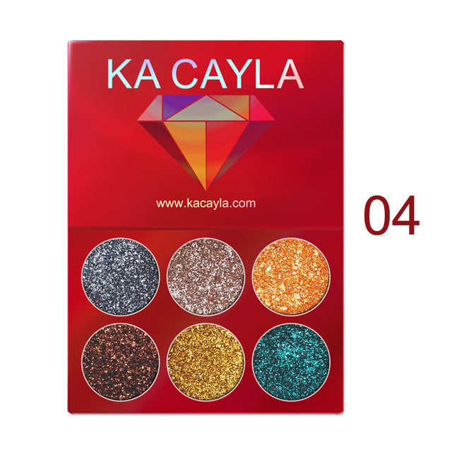 KA CAYLA Professional 6 Colors Glitter Eye Shadow Diamond Sequined Eyeshadow Palette Matt Waterproof Makeup Cosmetic Set TSLM2